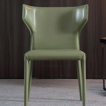 Minimalist Leather Steel Wing-Back Dining Chair — Light Gray