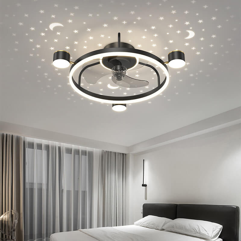 Modern Round Starry Sky Projection LED Ceiling Fan Light