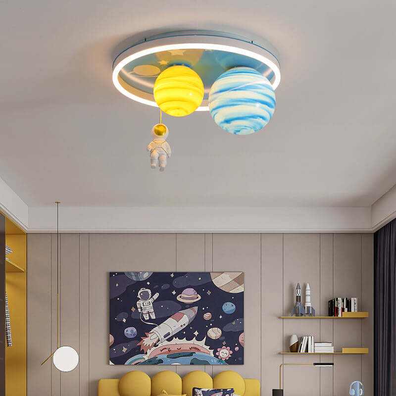 Astronaut Planet Round Kids Flush Mount Light