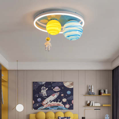 Astronaut Planet Round Kids Flush Mount Light