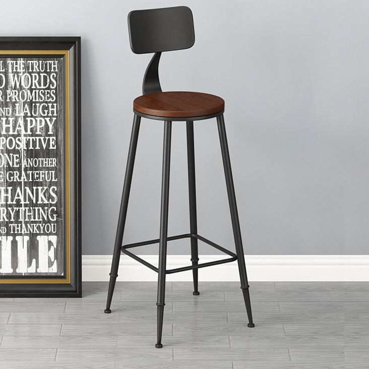 Industrial Faux Leather Bar Stool — Wood Seat