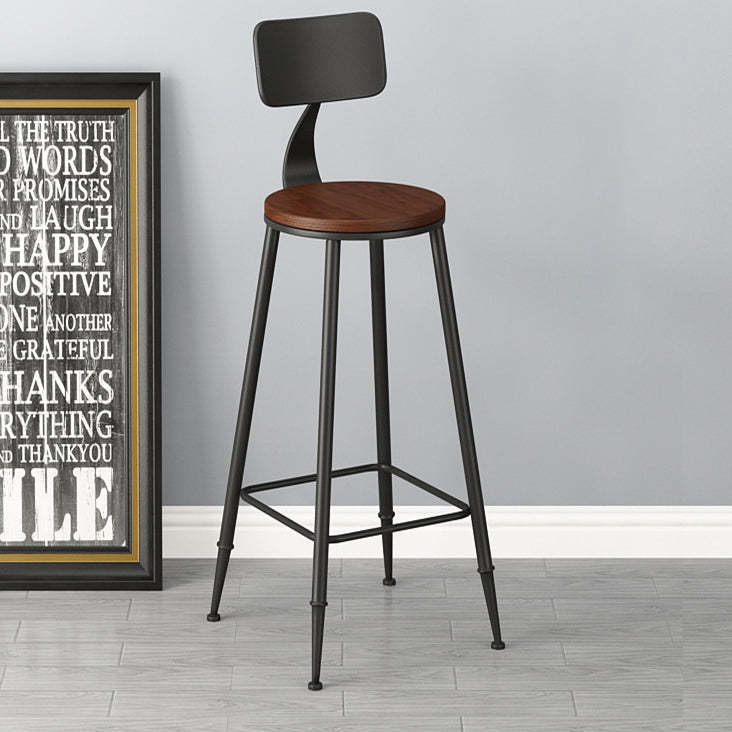 Industrial Faux Leather Bar Stool — Wood Seat