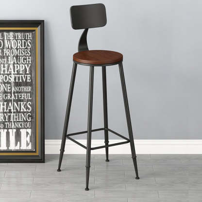 Industrial Faux Leather Bar Stool — Wood Seat