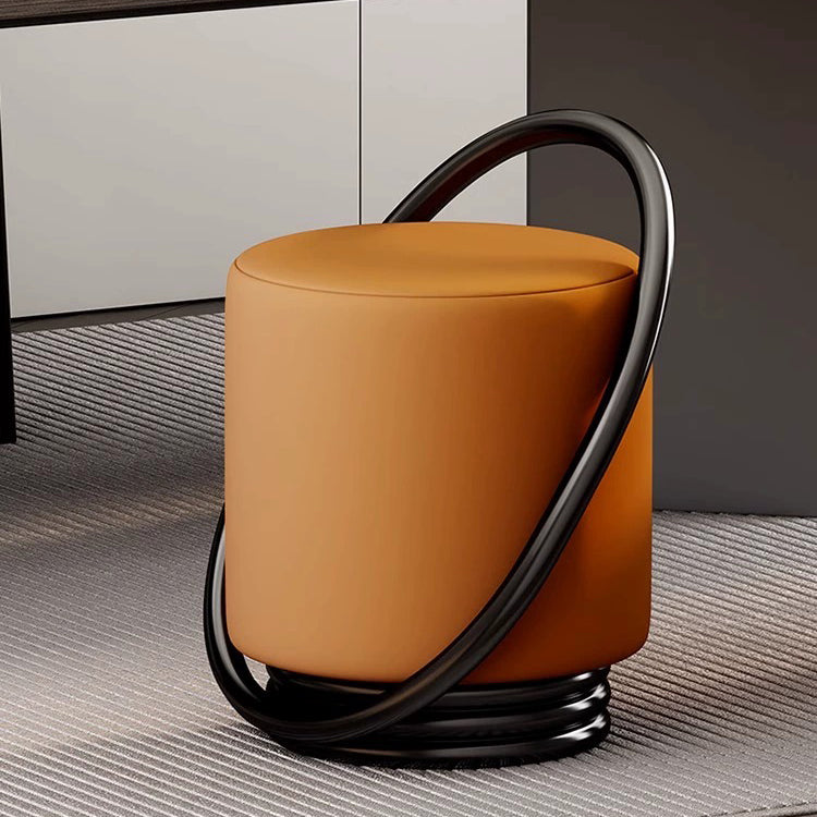 Contemporary Microfiber Leather Cylinder Vanity Stool — B / Off-White Seat + Black Frame