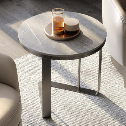 Modern Triangle Base Slate Metal End Table