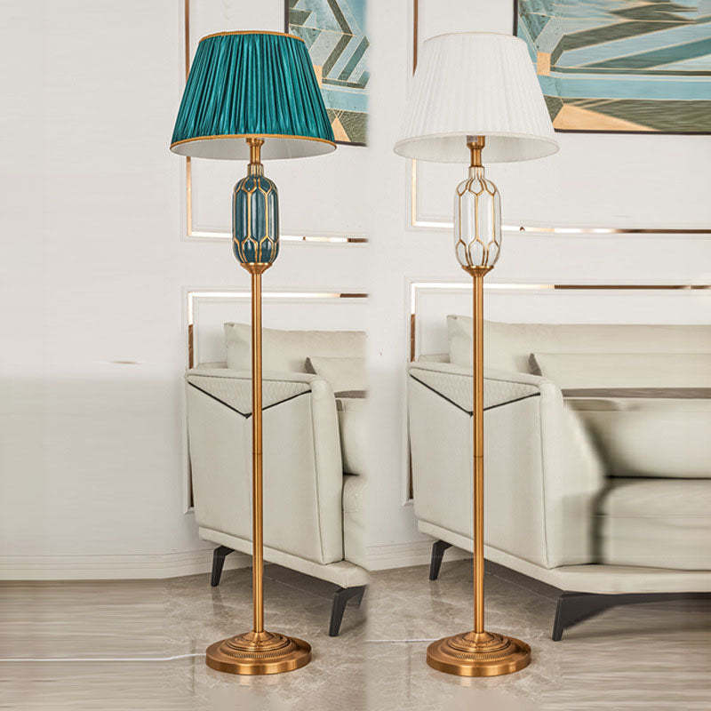 Vintage European Pleated Fabric Ceramic Floor Lamp