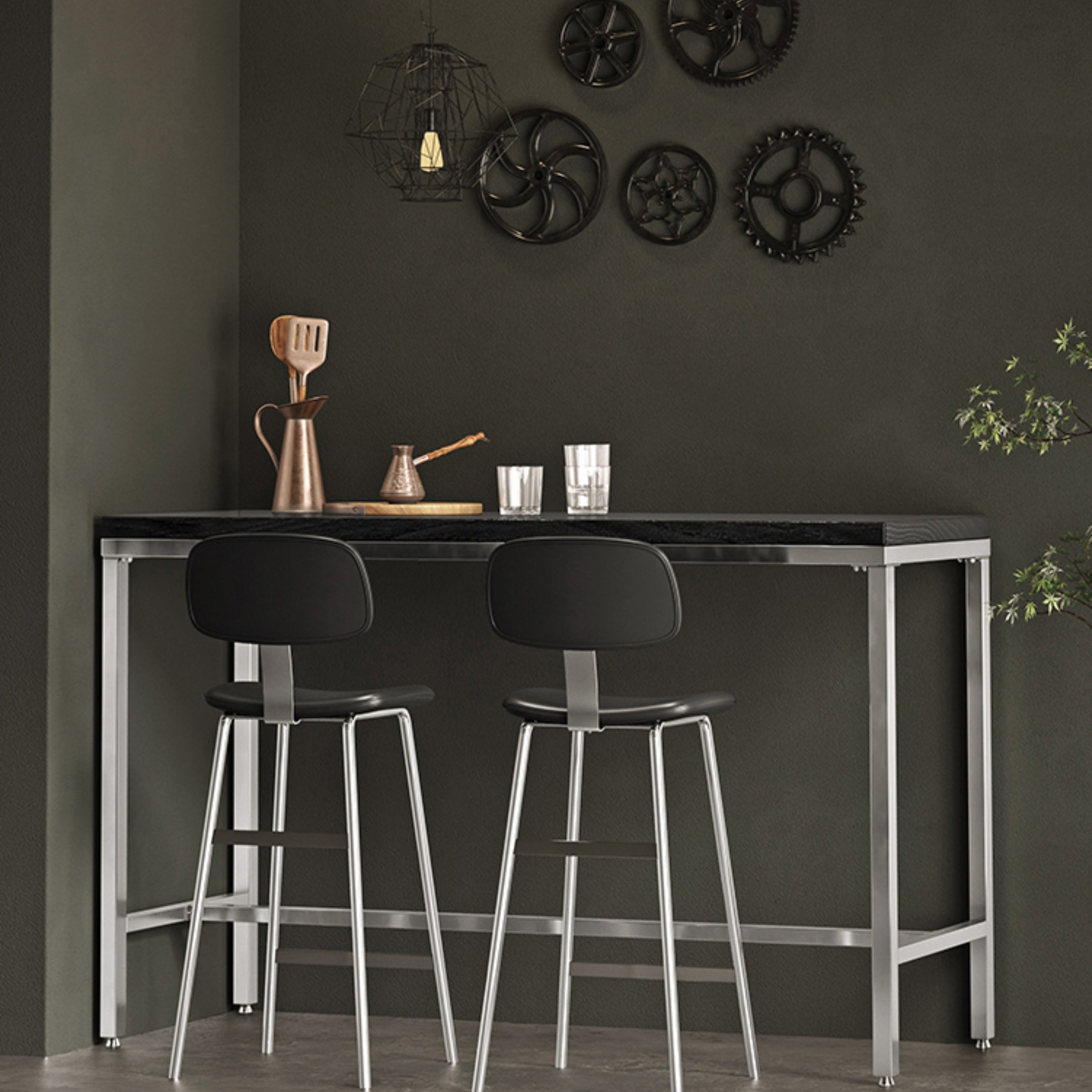 Industrial Curved PU Leather Iron Bar Stool