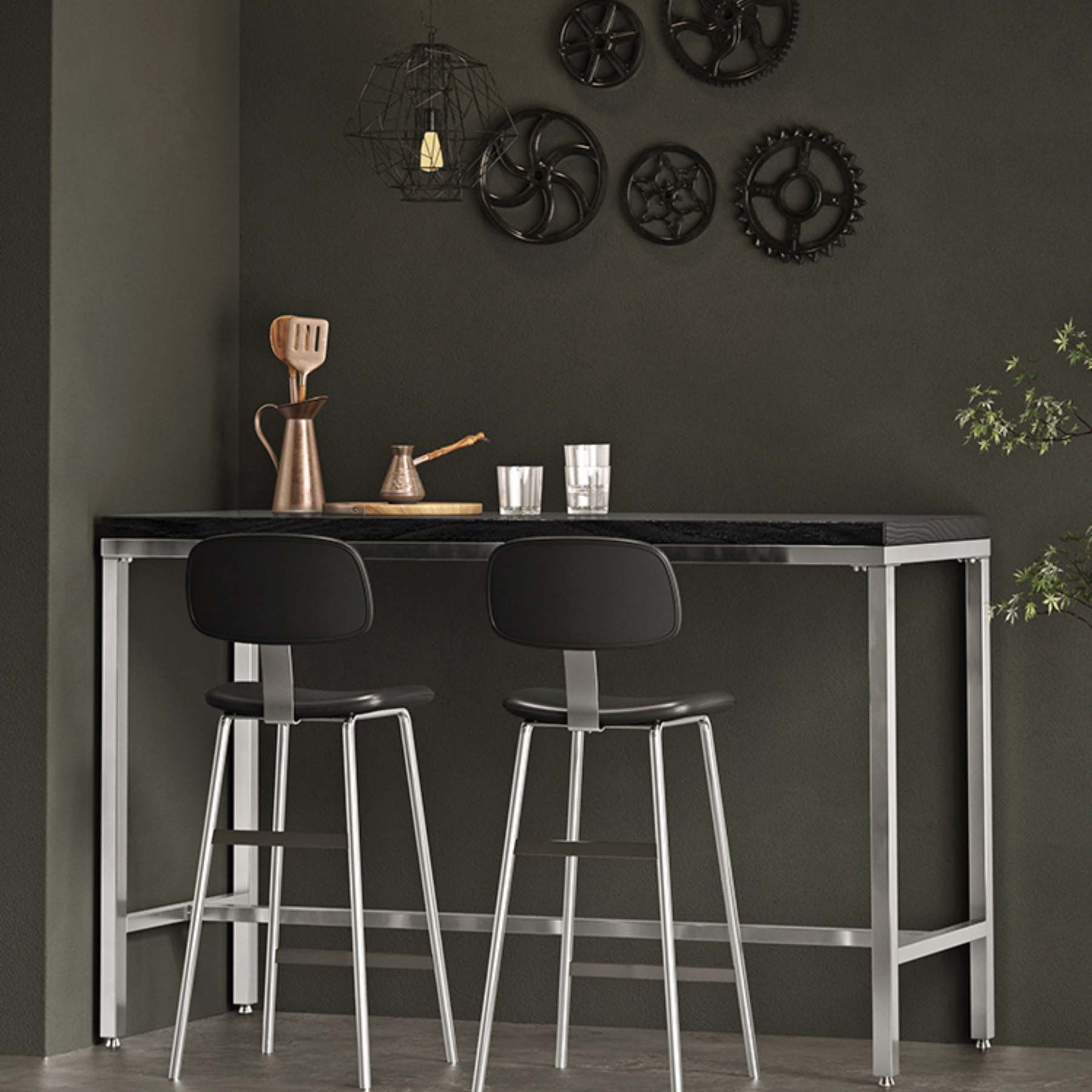 Industrial Curved PU Leather Iron Bar Stool