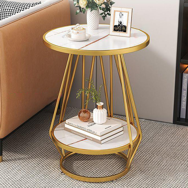 Contemporary Marble Metal Round Side Table 2-Tier Storage