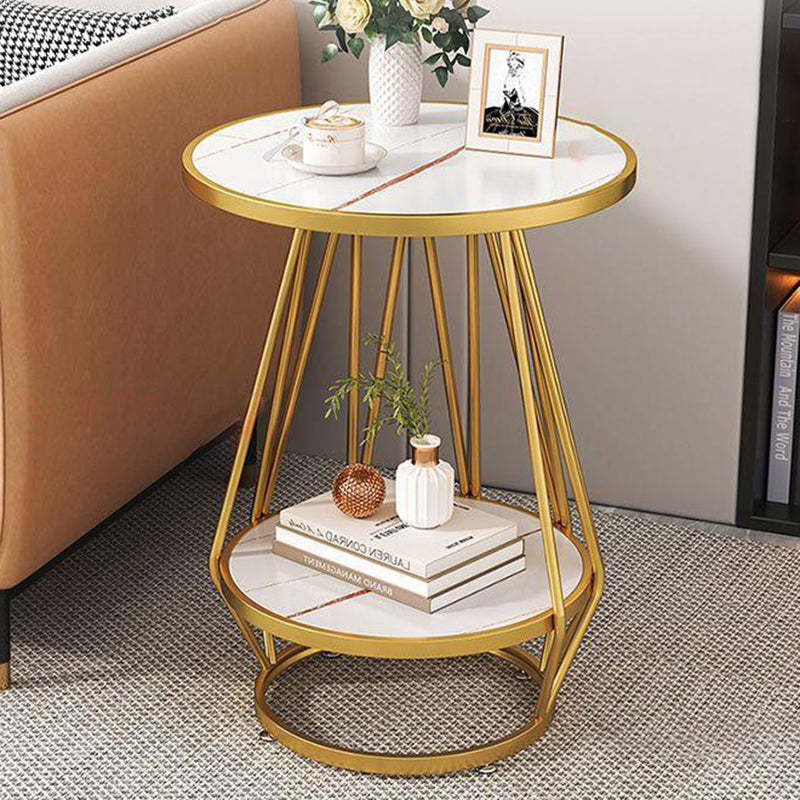 Contemporary Marble Metal Round Side Table 2-Tier Storage