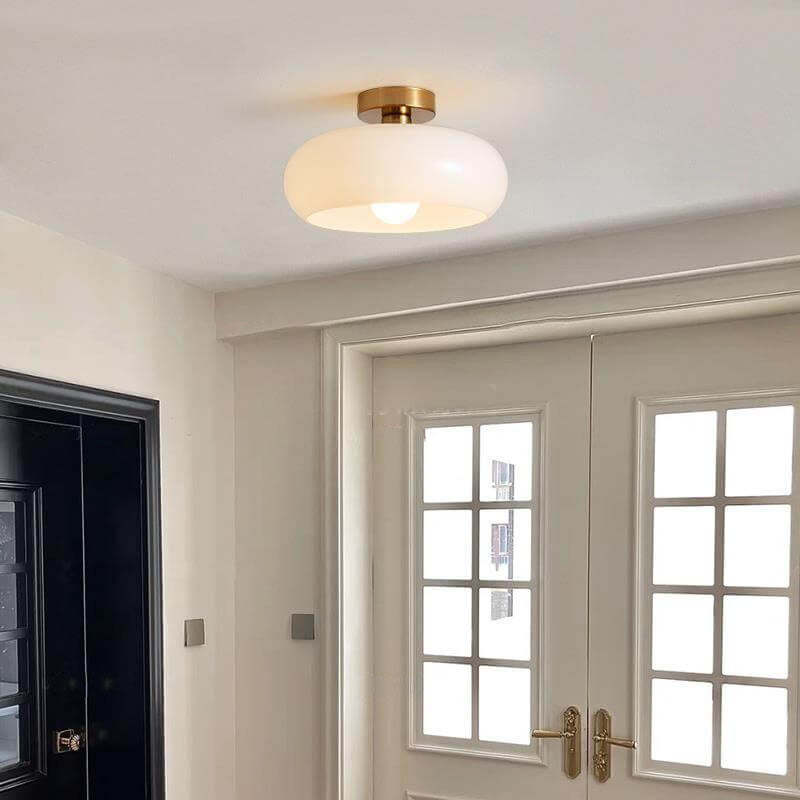Retro Round Glass Copper Pendant Flush Light