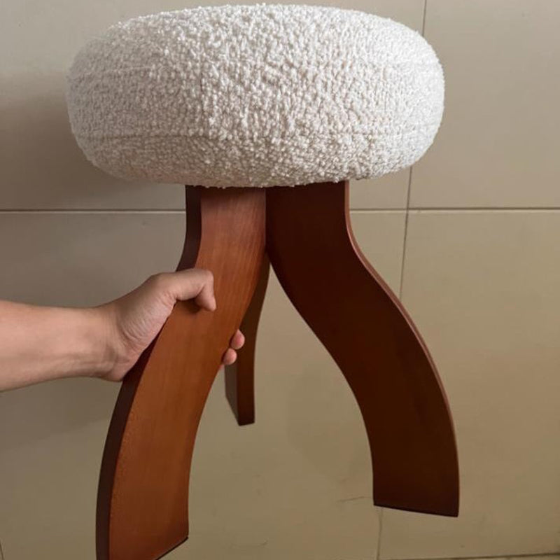 Contemporary Round Lambswool Velvet Footstool