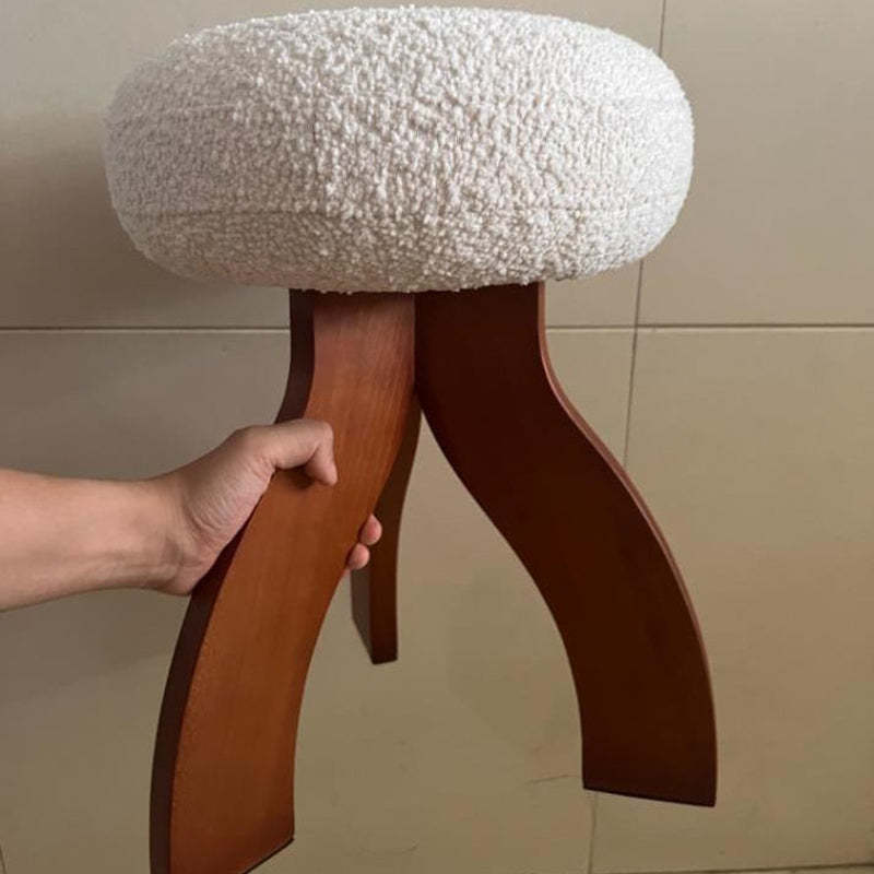 Contemporary Round Lambswool Velvet Footstool