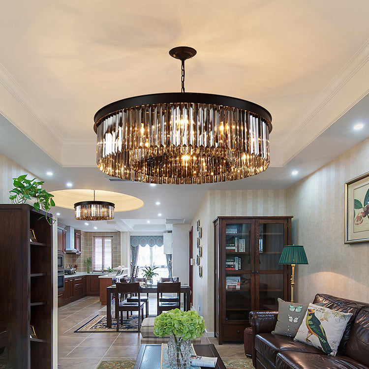 Iron Frame Tiered Crystal 8-Light Chandelier