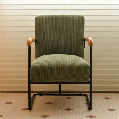 Scandinavian Corduroy Wood Square Accent Chair