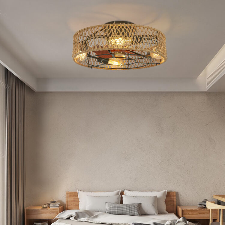 Traditional Rustic Drum Mount Ceiling Fan Light