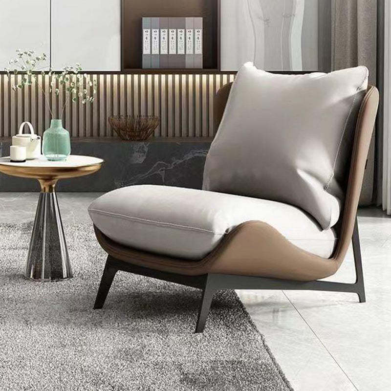 Scandinavian Leather Accent Chair With Footrest — Without Foorrest / Brown Chair & Light Gray Cushion