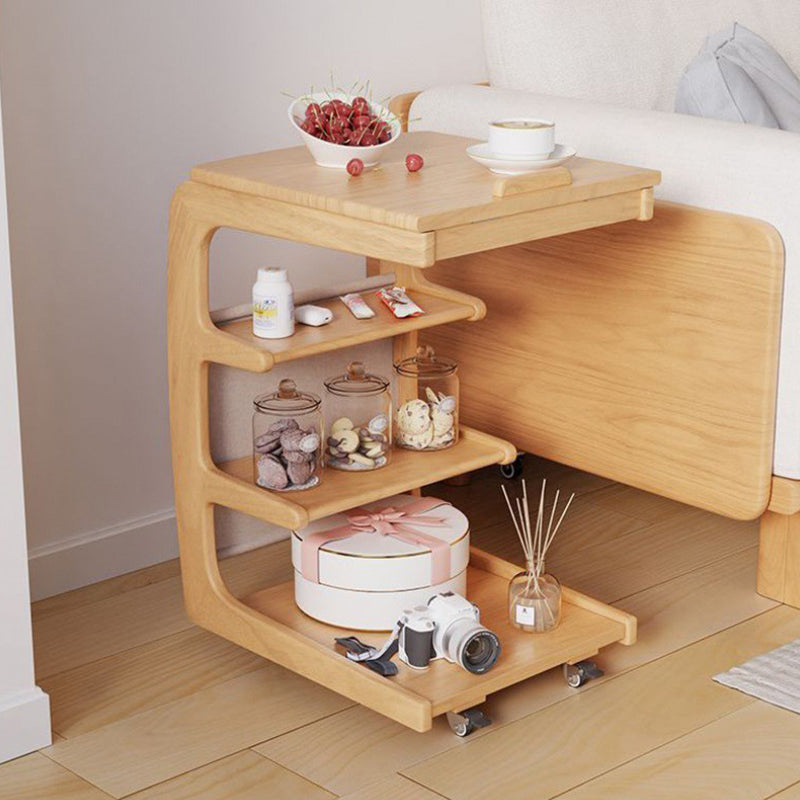 Japanese Wood Flip Cover 4-Tier End Table — Walnut Color