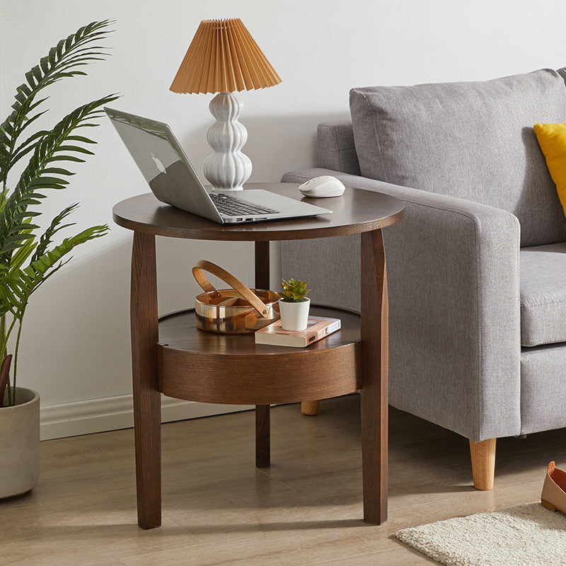 Retro Antique Oak Wood Circular End Table