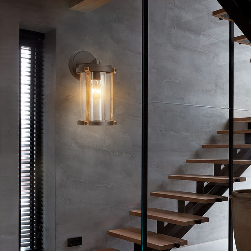 Industrial Cylindrical Glass Outdoor Wall Lamp
