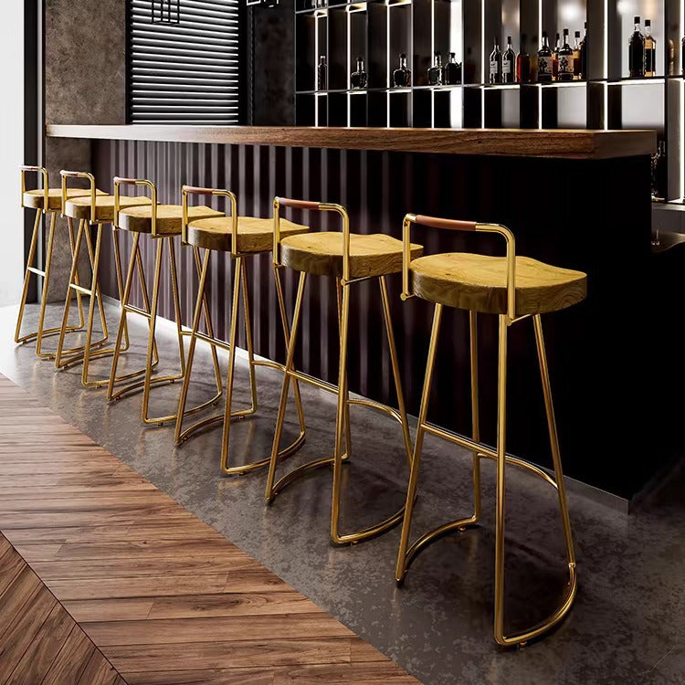 Minimalist Iron Wood Low-Back Bar Stool — Gold