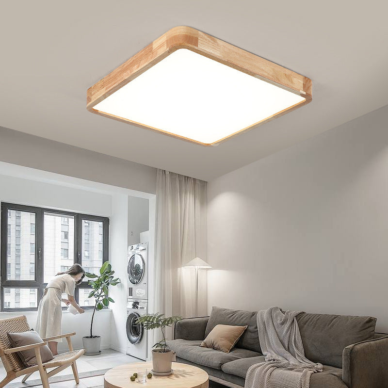 Japanese tatami solid flush mount lighting in wood — 2.17" H x 11.81" Dia / Round / Warm White (3000K)