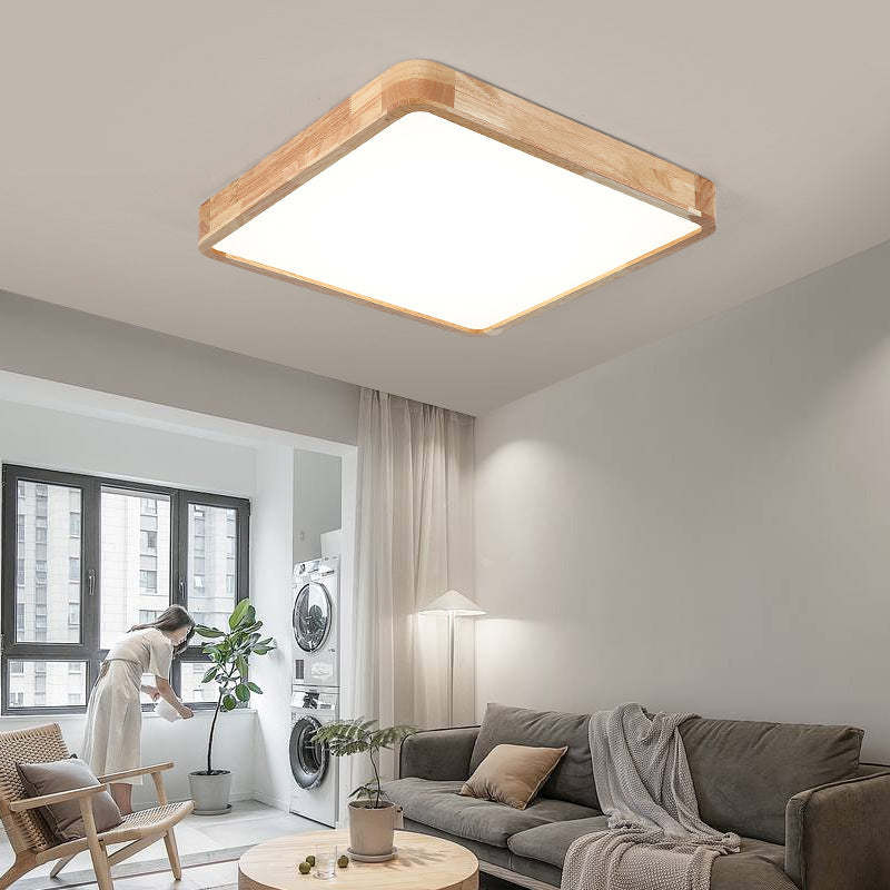Minimalist Solid Wood Round Tatami LED Flush Mount Light