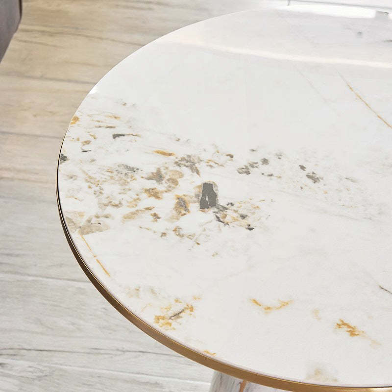 Minimalist Cylinder Rock Slab Metal Coffee Table