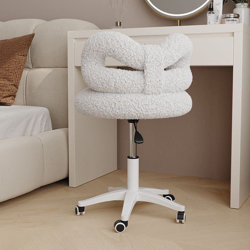Modern Art Deco Lambswool Leather Round Vanity Stool