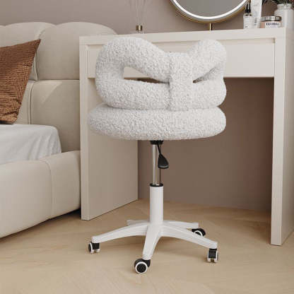 Modern Art Deco Lambswool Leather Round Vanity Stool