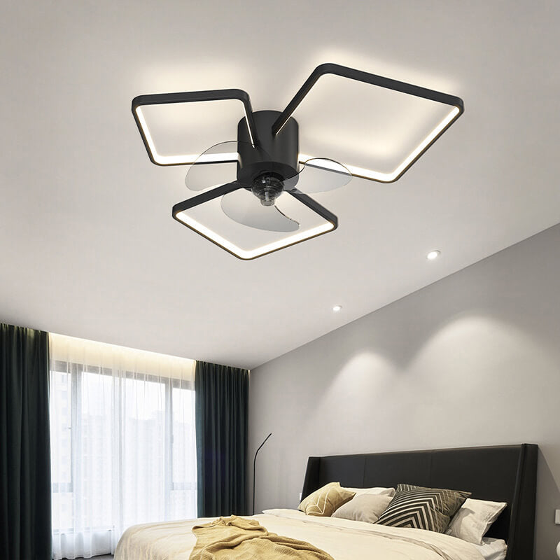 Modern Geometric Square LED Flush Mount Ceiling Fan Light