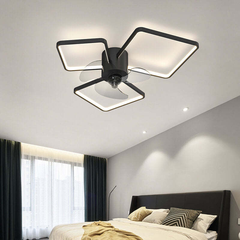 Modern Geometric Square LED Flush Mount Ceiling Fan Light