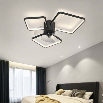 Modern Geometric Square LED Flush Mount Ceiling Fan Light