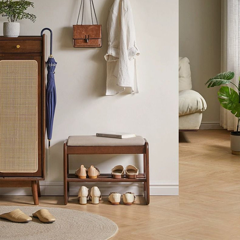 Minimalist Wood Leather Shoe Storage Bench
