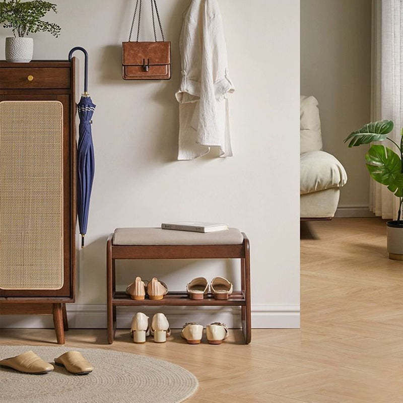 Minimalist Wood Leather Shoe Storage Bench