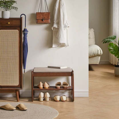 Minimalist Wood Leather Shoe Storage Bench