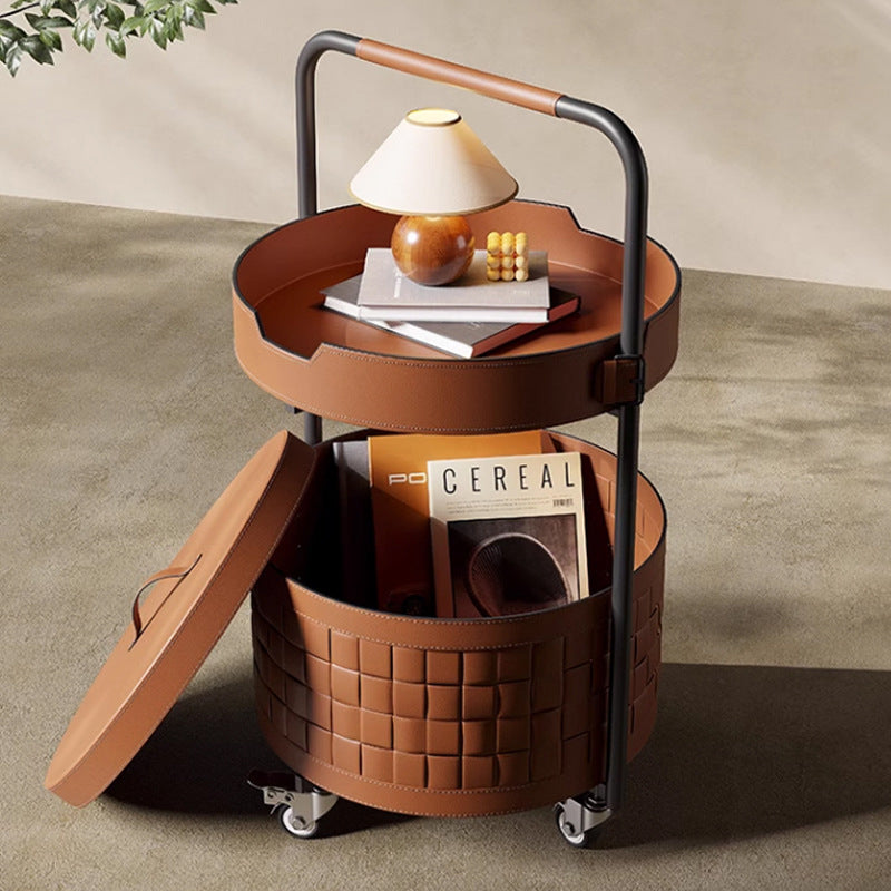 Nordic Round Steel Leather End Table