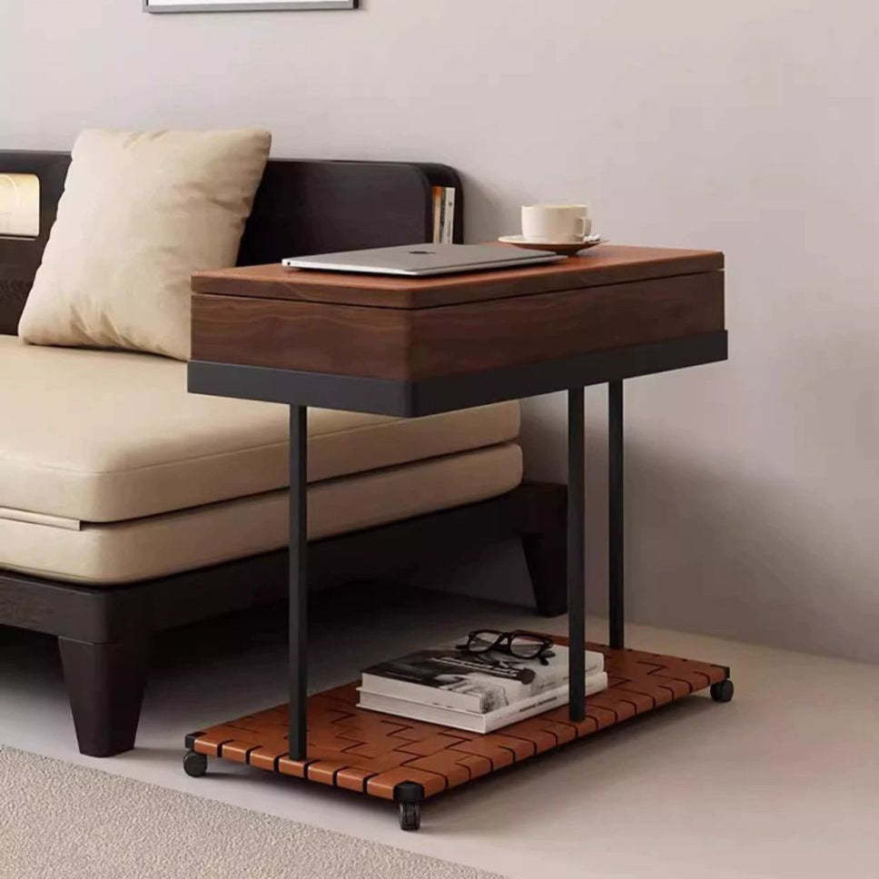 Vintage Solid Wood Rectangular Side Table 2-Tier