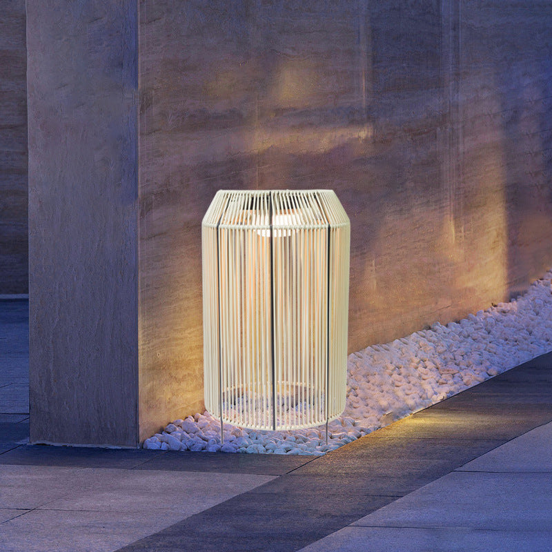 Chinese cylindrical floor lamps in rattan stone