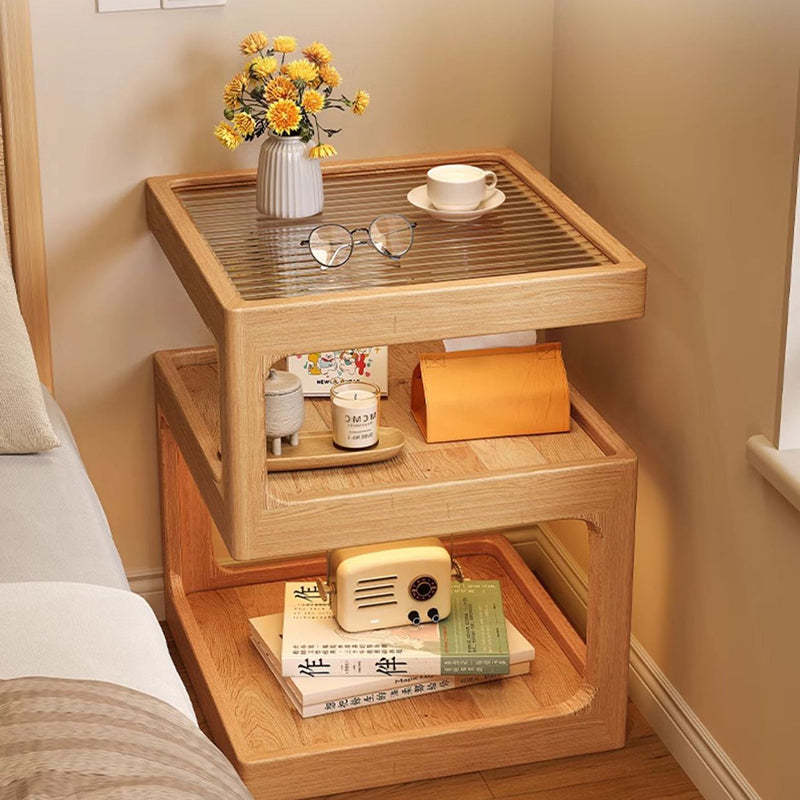 Vintage Glass Wood 3-Tier End Table
