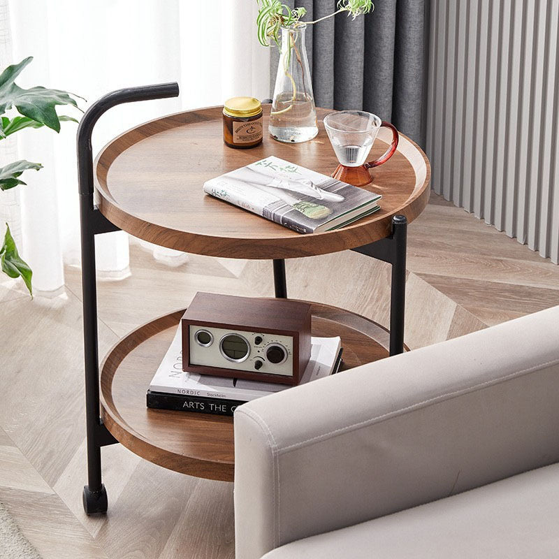 Minimalist Round Iron Wood 2-Tier Coffee Table