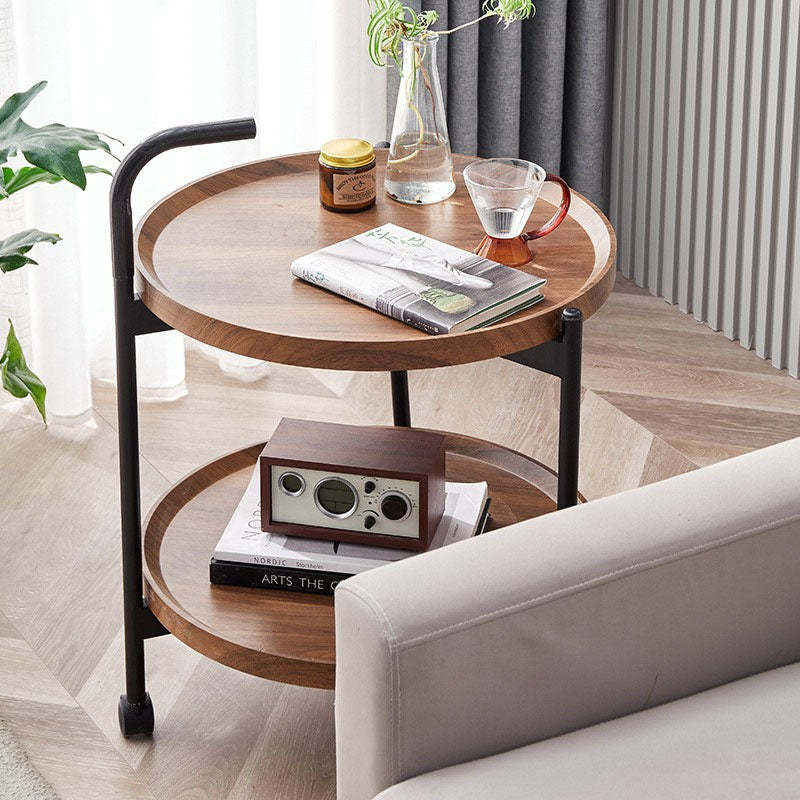 Minimalist Round Iron Wood 2-Tier Coffee Table