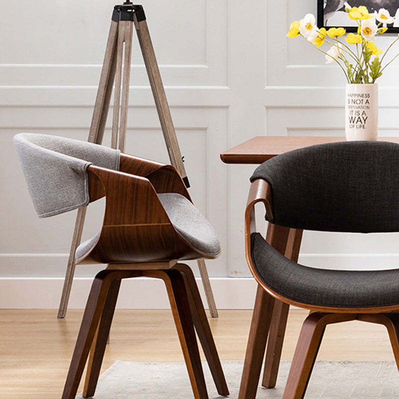Contemporary Arc Upholstered Dining Chair — Walnut Color Frame + Black Cotton And Linen Seat