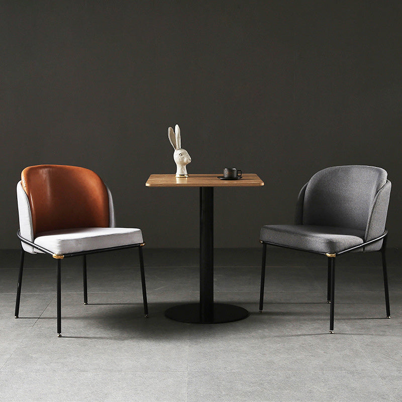 Vintage Leather Metal Dining Chair — Brown - Checked Pattern