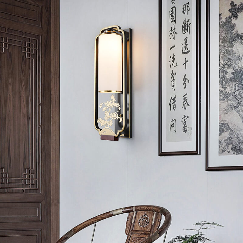 Modern Chinese Copper Glass Column Ring Sconce