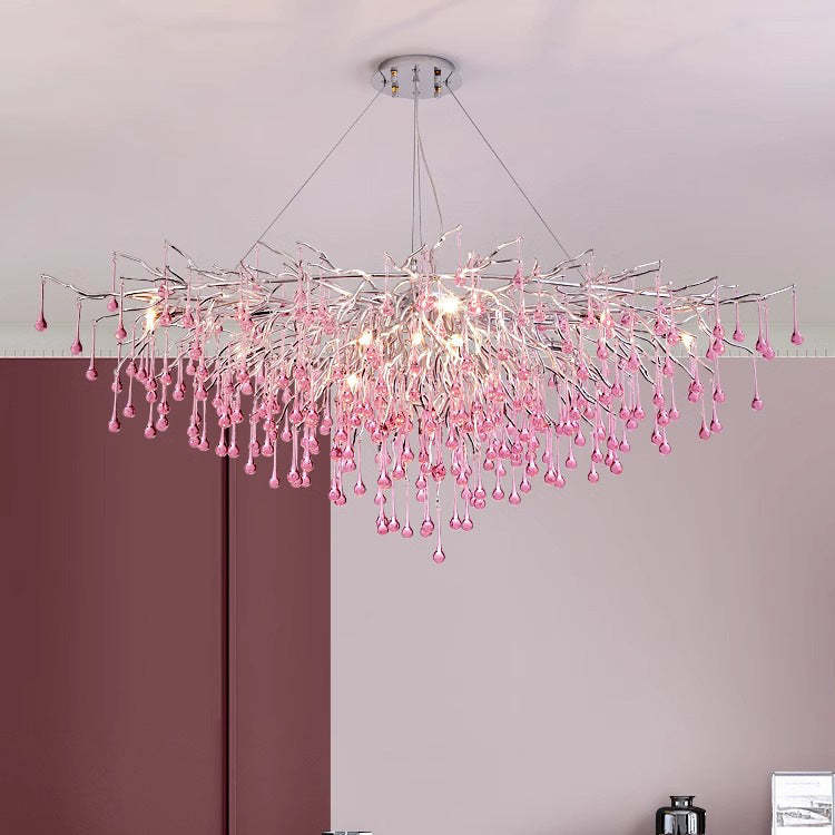 Modern Crystal Glass Aluminum Branch Water Drop Chandelier