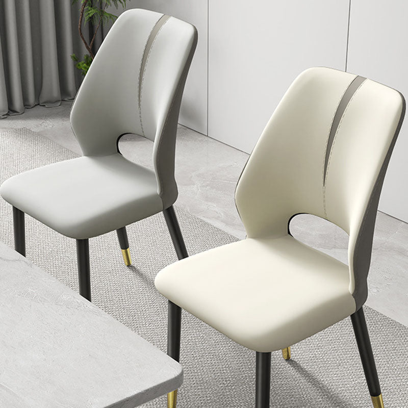 Modern Leather Steel Cushion Dining Chair — Black Legs / Brown