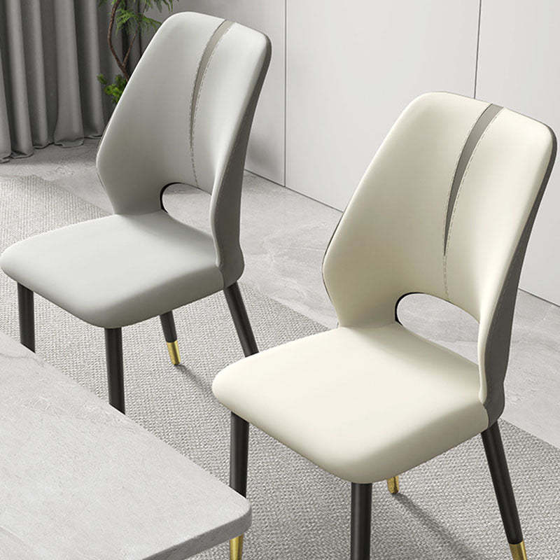 Modern Leather Steel Cushion Dining Chair — Black Legs / Brown
