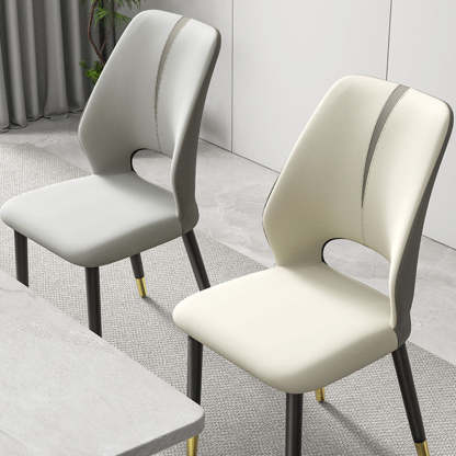 Modern Leather Steel Cushion Dining Chair — Black Legs / Brown