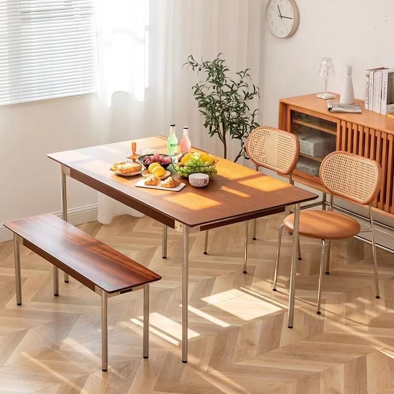 Vintage Wood Metal Leather Dining Chair
